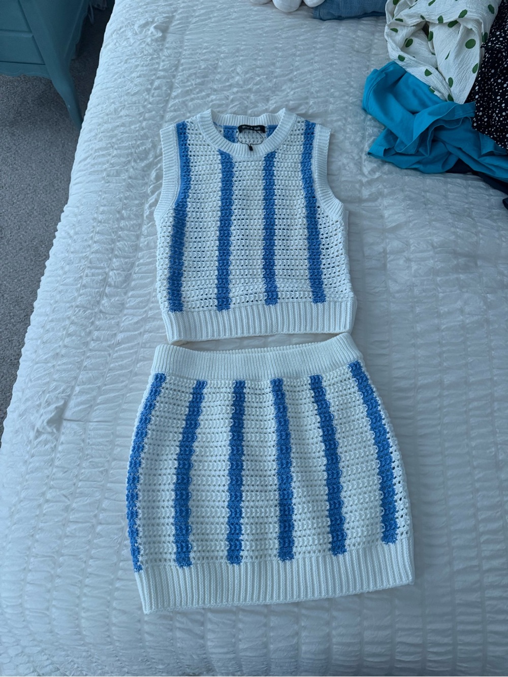 Blue and white knit set